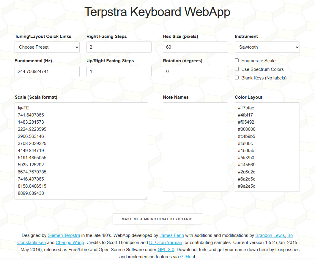 Configuration Screen (Terpstra Keyboard WebApp)