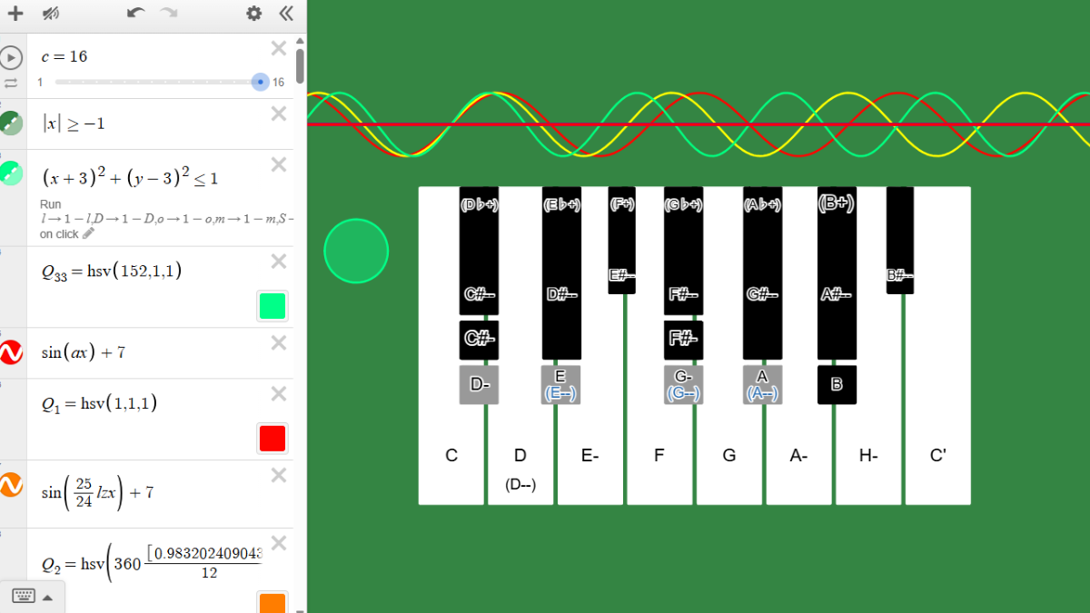 A Desmos Prototype for a Just-Intonation Keyboard with Waveform Visualization, Referencing Tanaka Shōhei’s “Broad-Sense Just Intonation” Organ