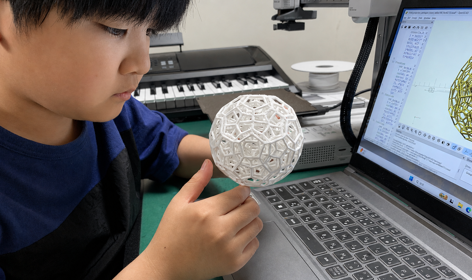 Observing the completed 120-cell projection model by holding it in hand