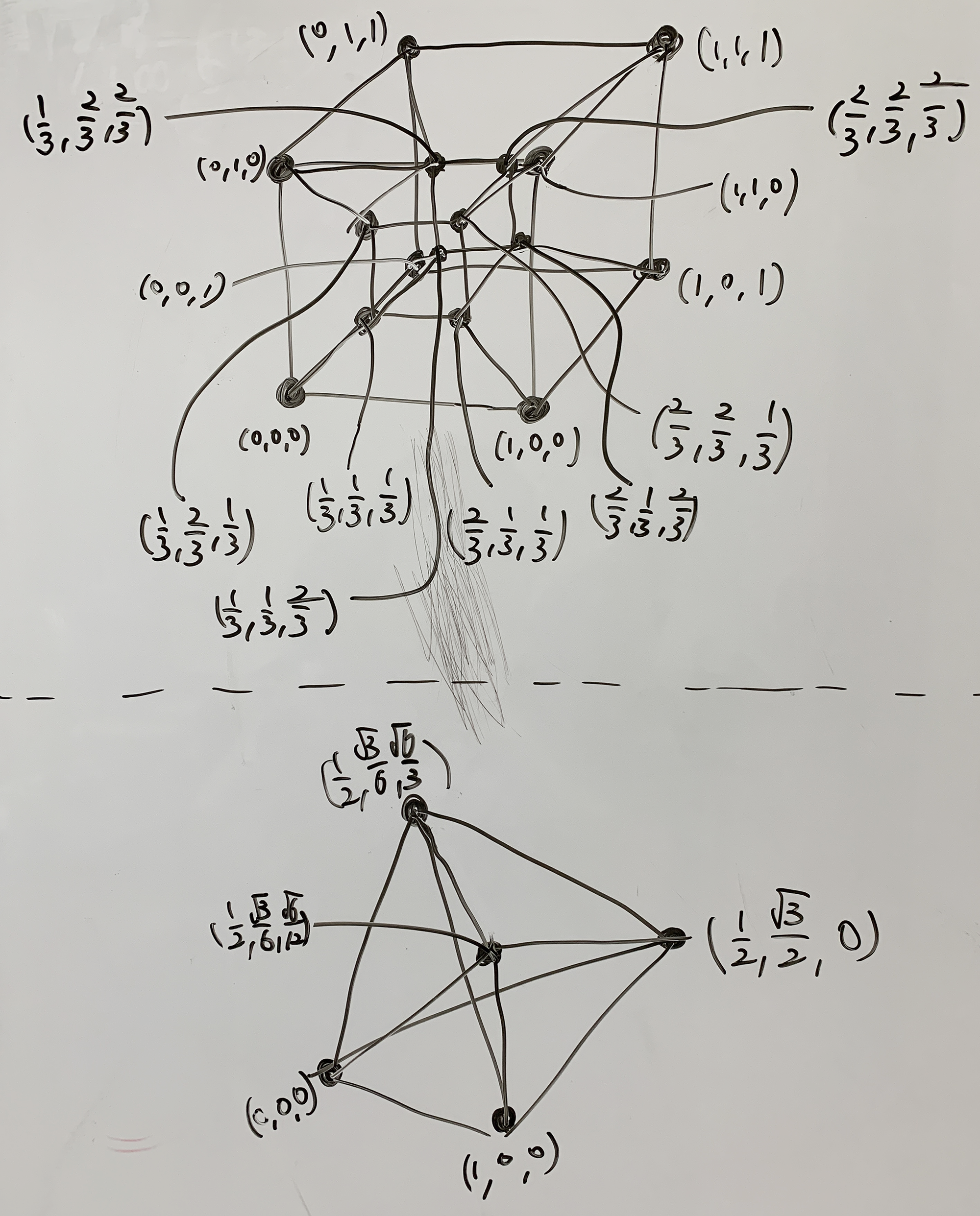 Coordinate calculation notes for the 5-cell and 8-cell