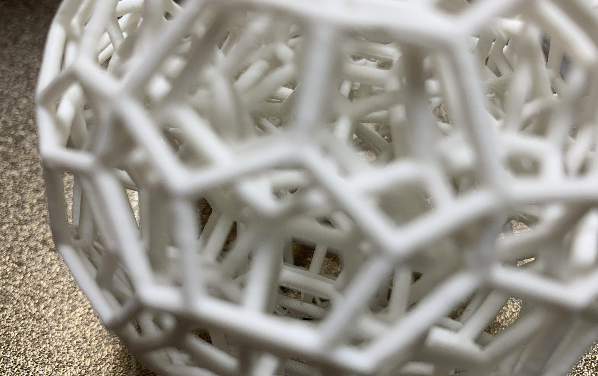 Close-up photograph of the internal structure of the 120-cell projection model