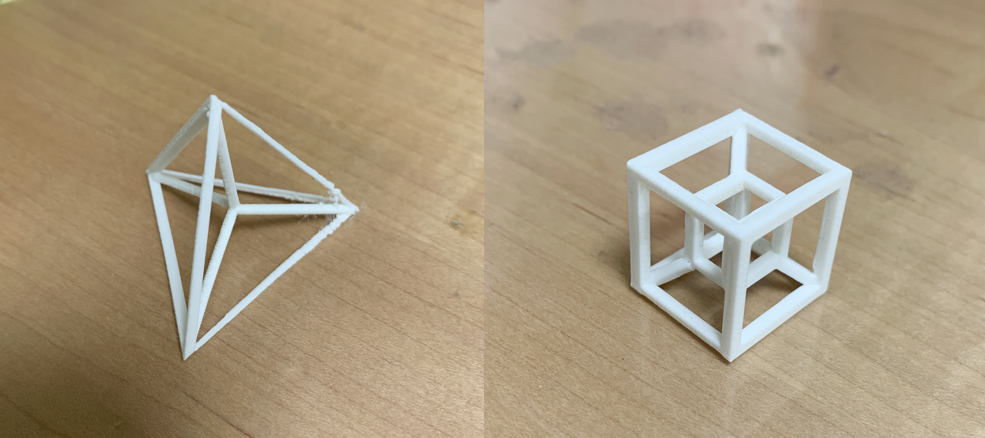 Early 3D-printed prototype models of the 5-cell and 8-cell